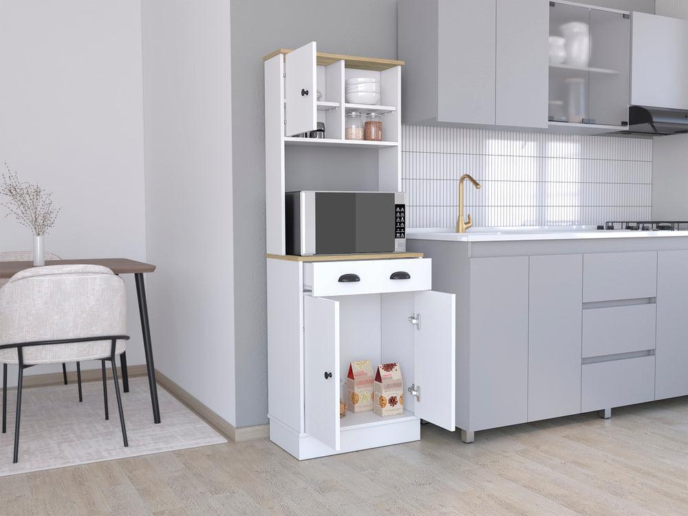 Alacena Almena, Blanco Duqueza y Macadamia, con puertas y gran capacidad de almacenaje ZF - VIRTUAL MUEBLES