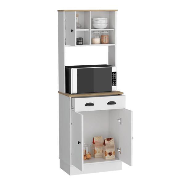 Alacena Almena, Blanco Duqueza y Macadamia, con puertas y gran capacidad de almacenaje ZF - VIRTUAL MUEBLES