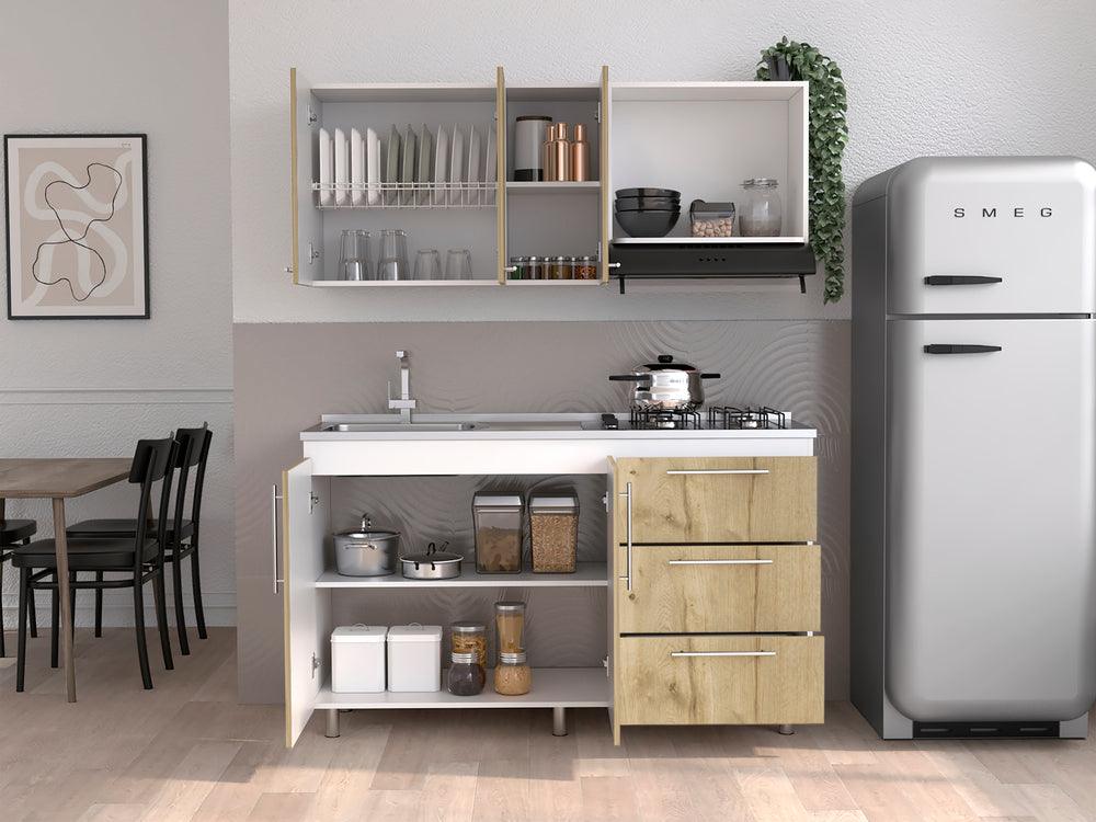 Cocina Integral Rubio, Blanco Duqueza y Café Claro, incluye Mesón Izquierdo - VIRTUAL MUEBLES