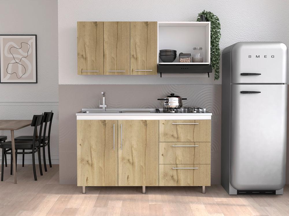 Cocina Integral Rubio, Blanco Duqueza y Café Claro, incluye Mesón Izquierdo - VIRTUAL MUEBLES