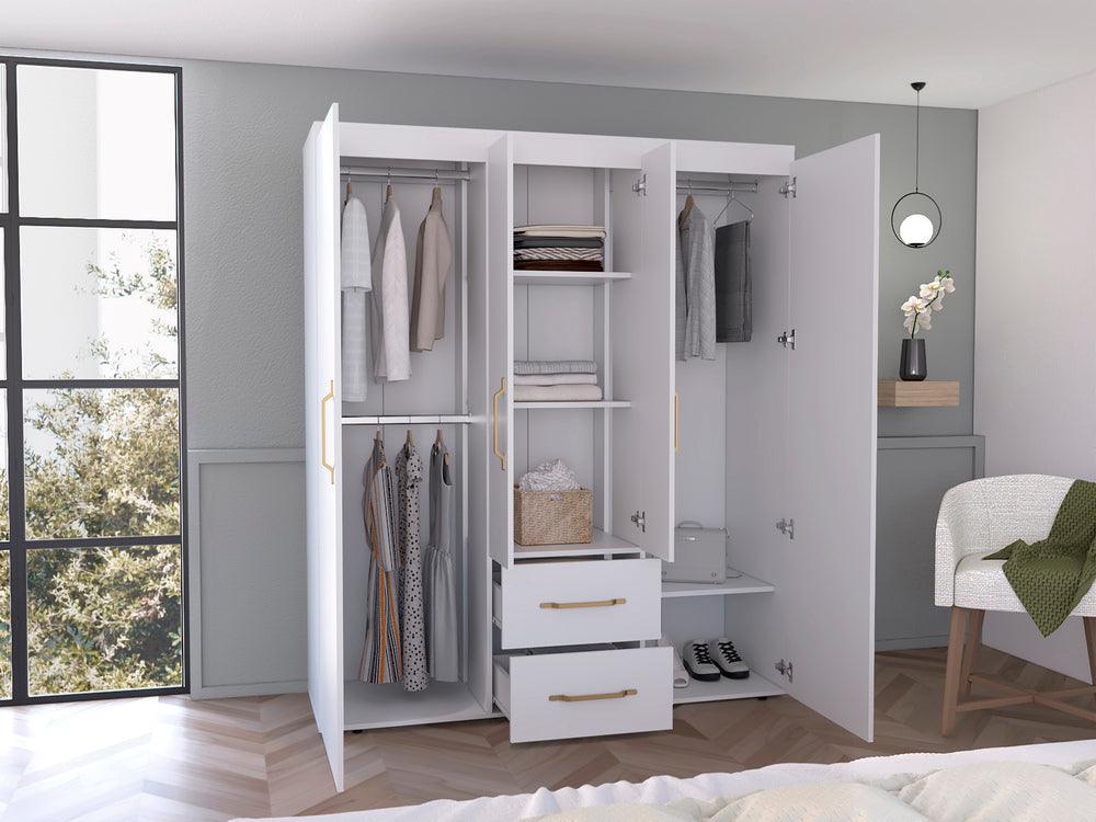 Closet Eco Golden, Blanco y Dorado, Variedad de Entrepaños y Cuatro Puertas Abatibles - VIRTUAL MUEBLES