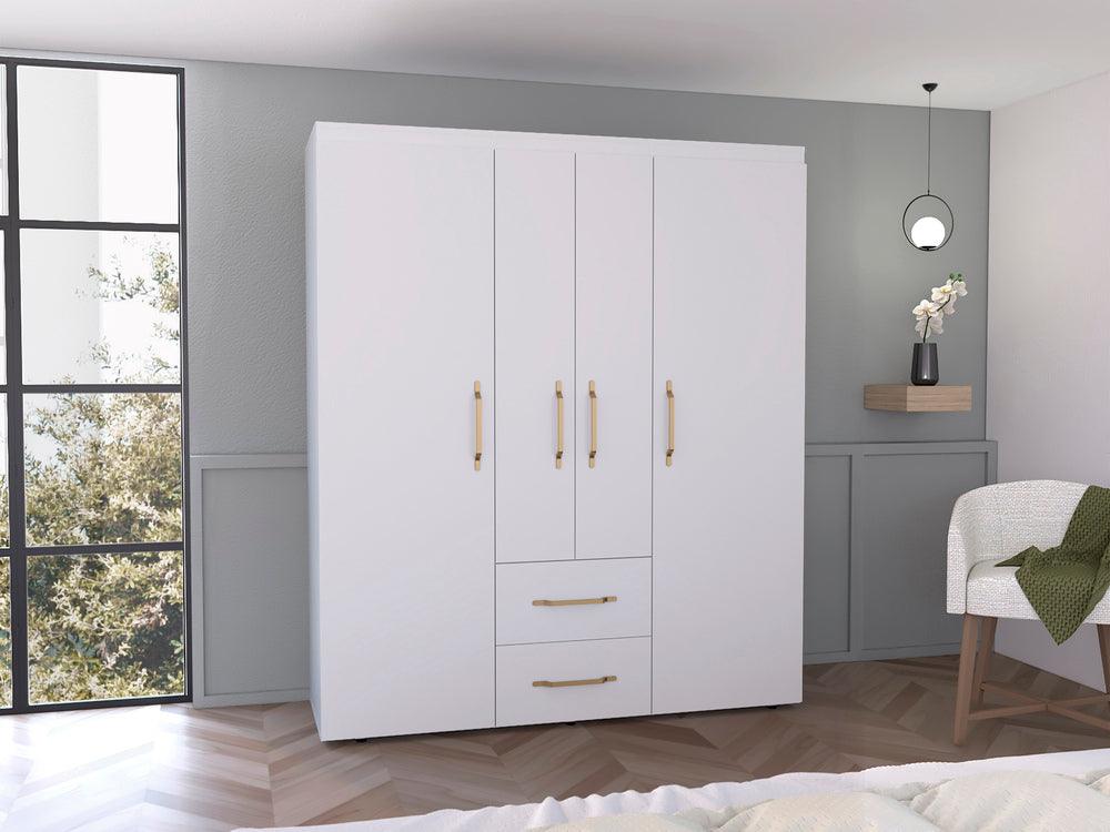 Closet Eco Golden, Blanco y Dorado, Variedad de Entrepaños y Cuatro Puertas Abatibles - VIRTUAL MUEBLES