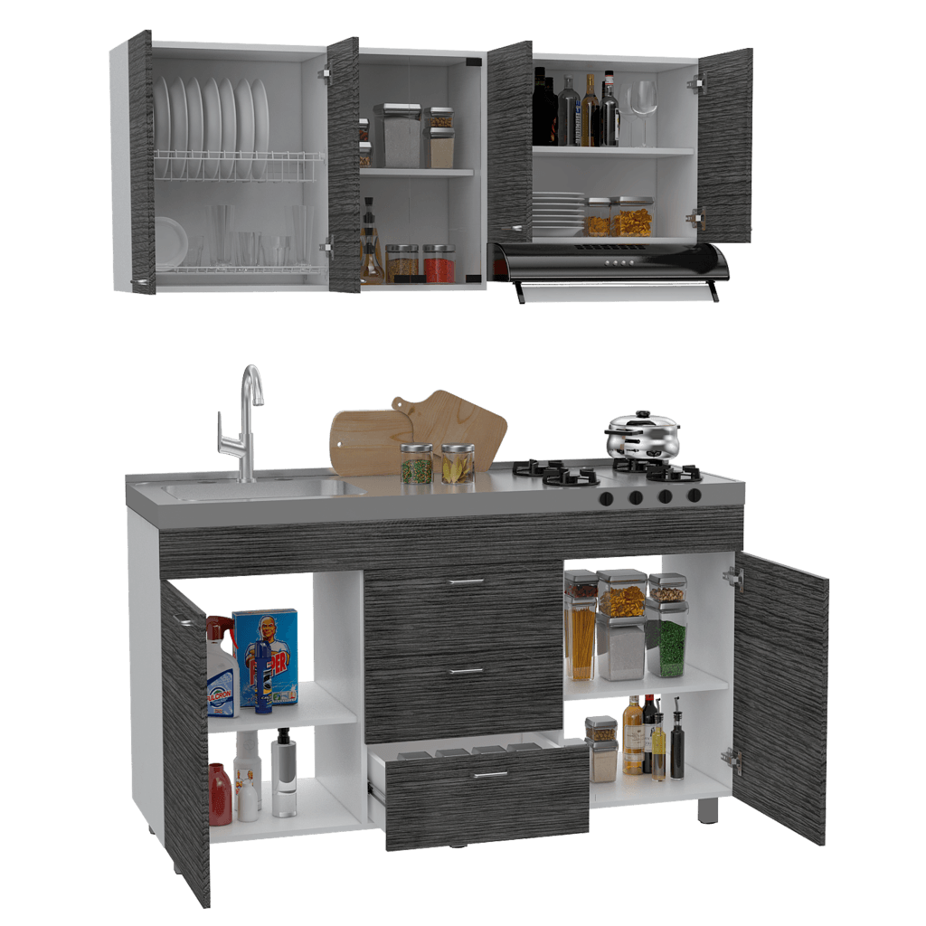 Cocina Integral Laurel color Gris y Blanco.