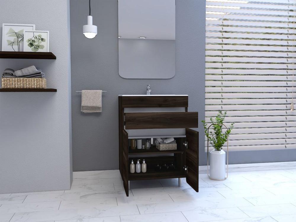 Mueble Lavamanos Aluvy color Caoba y Gris para Baño.