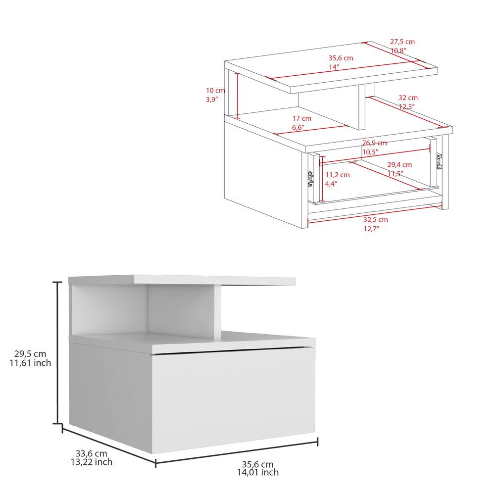 Mesa de Noche Flotante Nube, Blanco, con un Cajón y División de dos Entrepaños ZF X2 - VIRTUAL MUEBLES