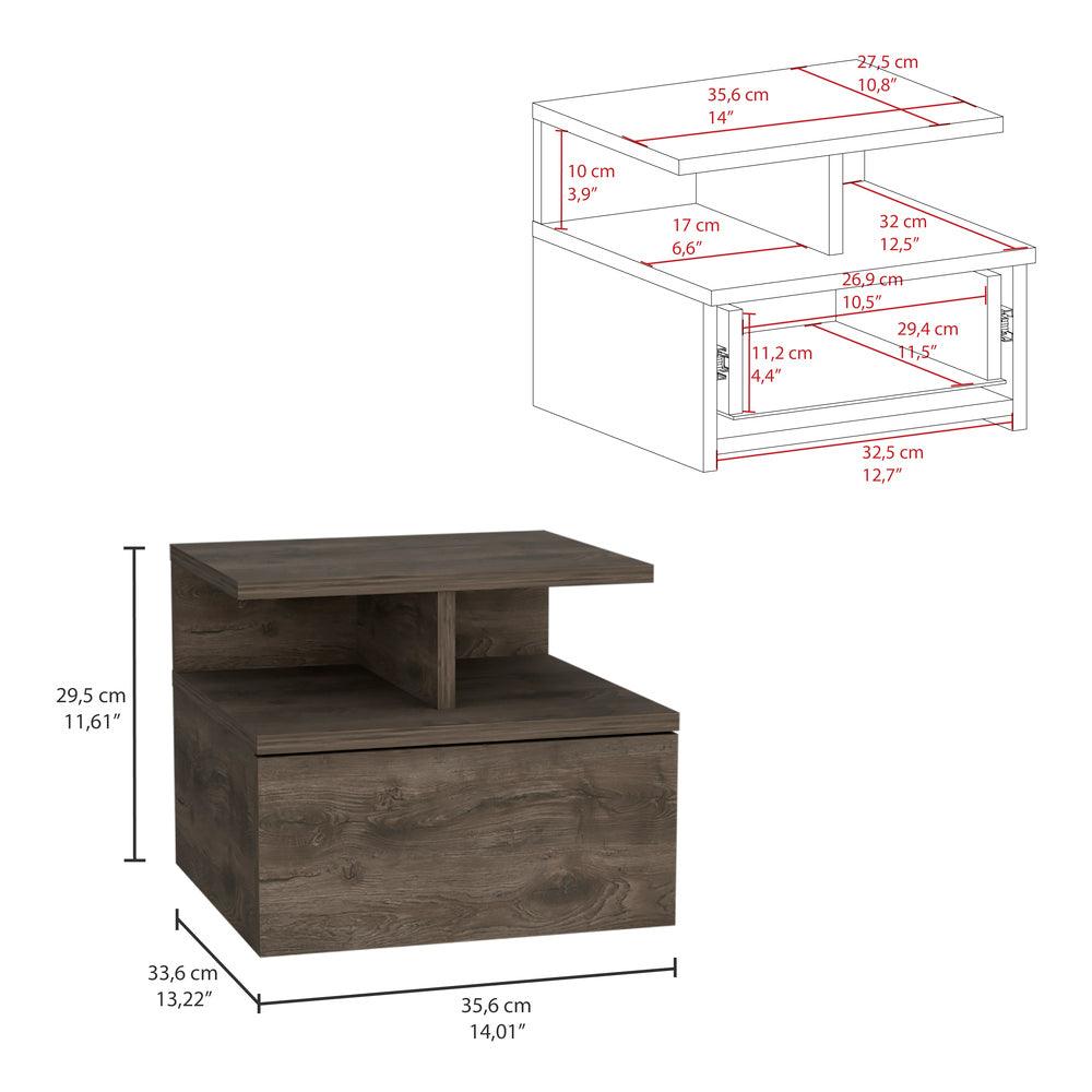 Mesa de Noche Flotante Nube, Nogal, con un Cajón y División de dos Entrepaños X2 - VIRTUAL MUEBLES