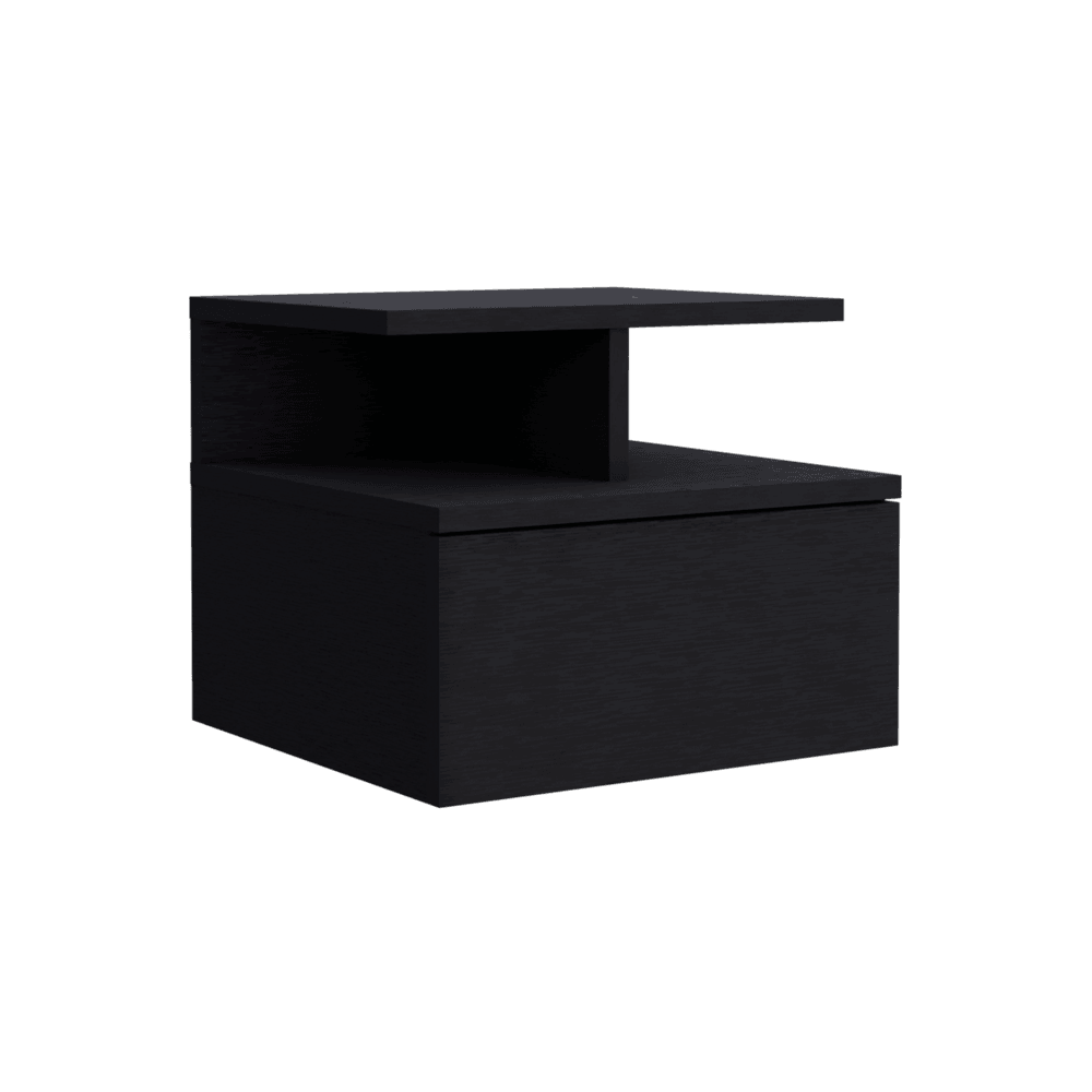 Mesa de Noche Flotante Nube, Wengue con un Cajón y División de dos Entrepaños ZF X2 - VIRTUAL MUEBLES