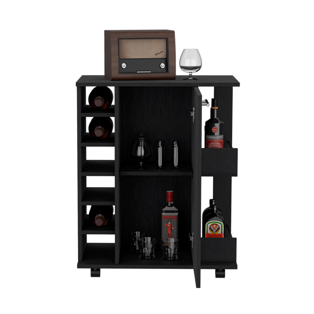 Bar Movible Liam, Wengue, 1 puerta, manija y amplios espacios para ubicar botellas ZF - VIRTUAL MUEBLES