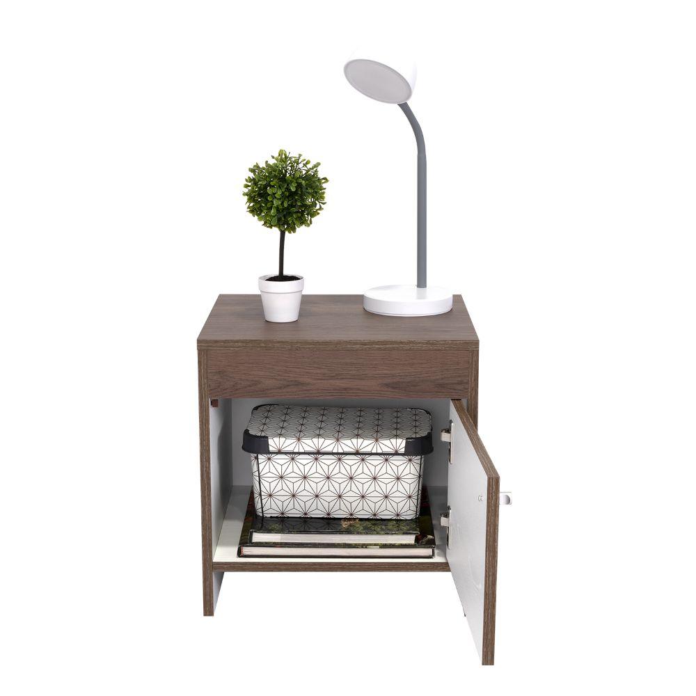 Mesa de Noche Tutto, Chocolate y Blanco, con Un Cajón Amplio Ideal Para Espacios Pequeños - VIRTUAL MUEBLES