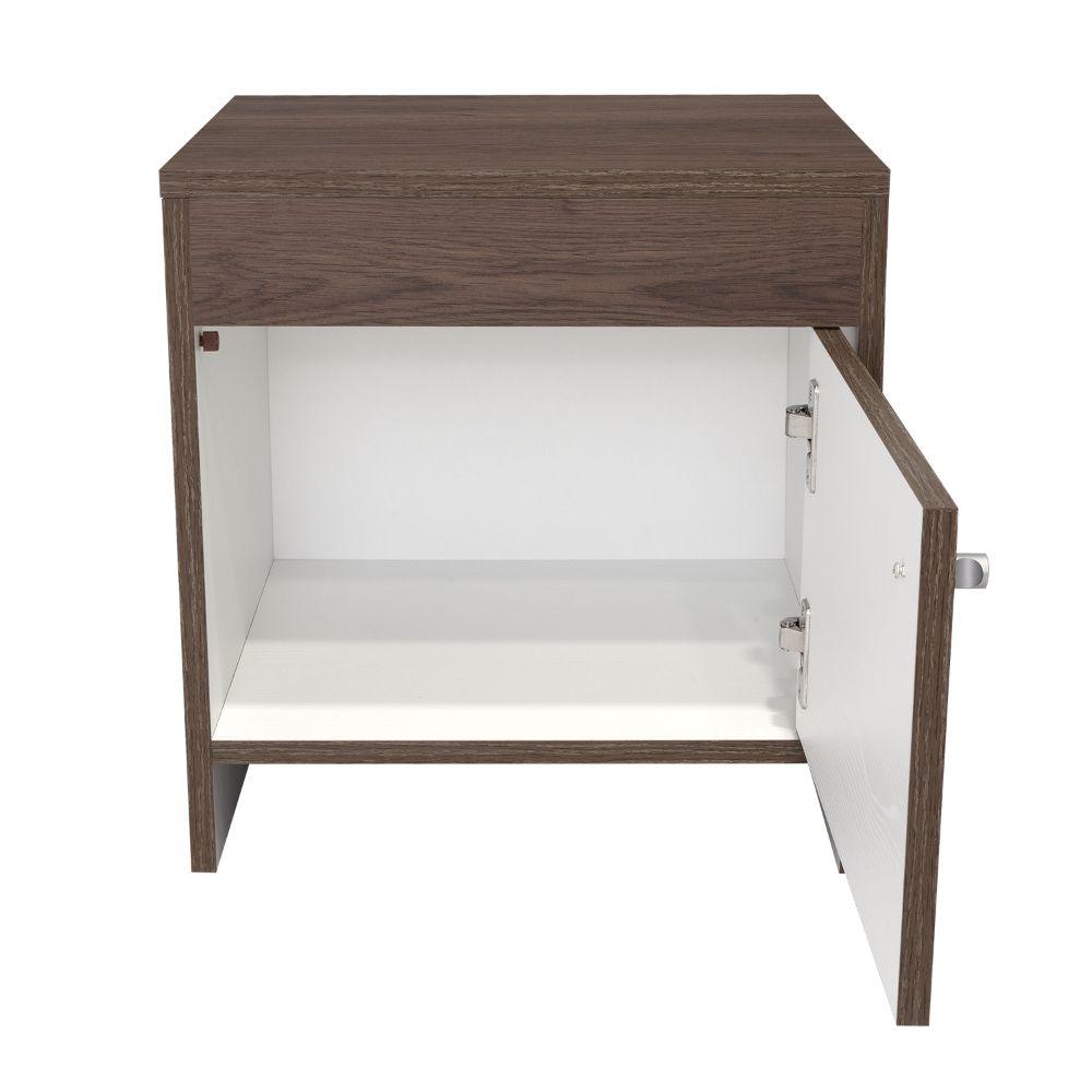 Mesa de Noche Tutto, Chocolate y Blanco, con Un Cajón Amplio Ideal Para Espacios Pequeños - VIRTUAL MUEBLES