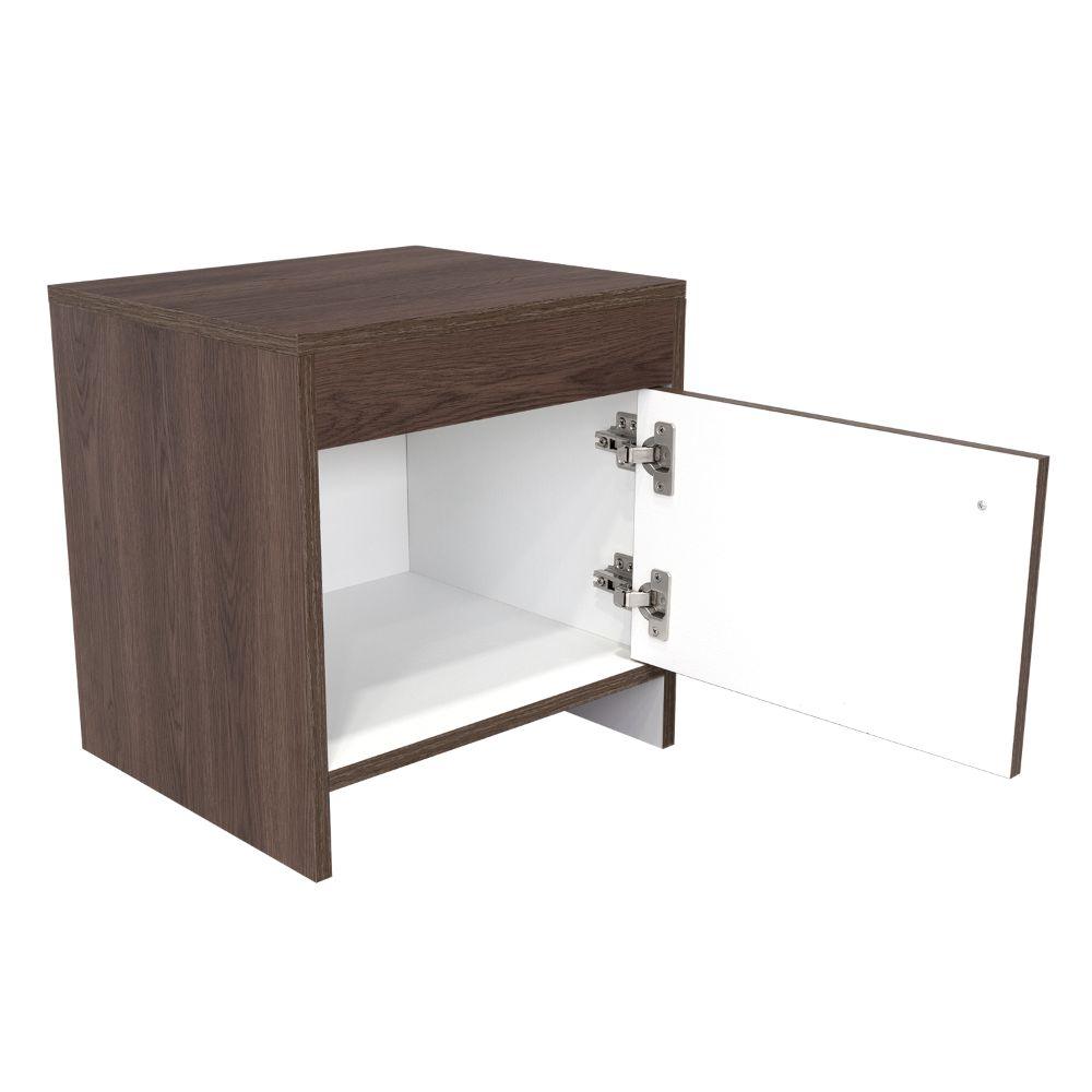 Mesa de Noche Tutto, Chocolate y Blanco, con Un Cajón Amplio Ideal Para Espacios Pequeños - VIRTUAL MUEBLES