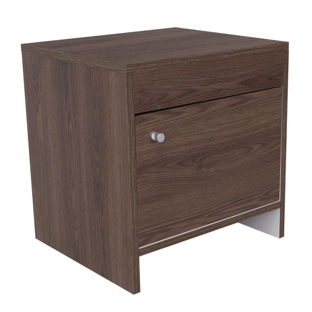 Mesa de Noche Tutto, Chocolate y Blanco, con Un Cajón Amplio Ideal Para Espacios Pequeños - VIRTUAL MUEBLES