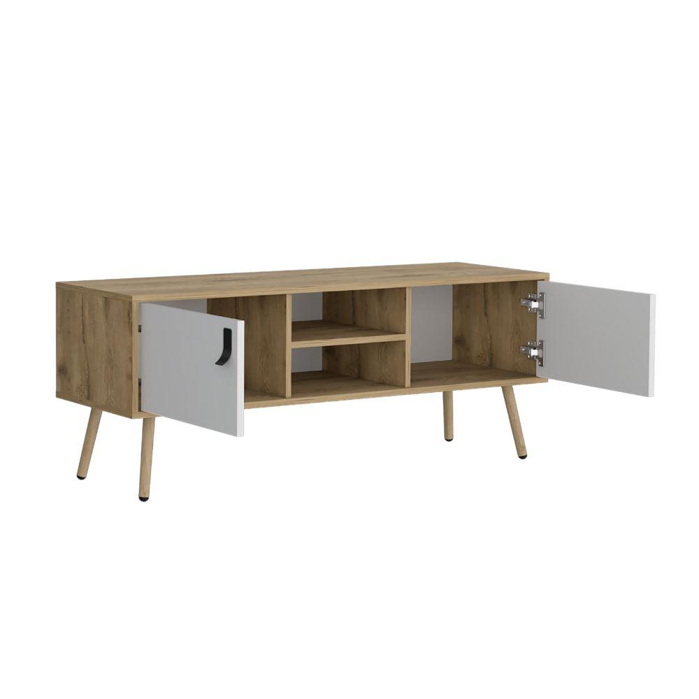 Mesa para TV Lienxo, Blanco y Macadamia, Con Espacio Para TV Hasta 50 Pulgadas - VIRTUAL MUEBLES