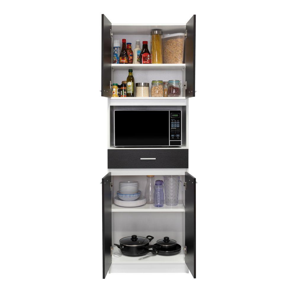 Módulo Microondas Ankara, Wengue y Blanco, con Un Cajón y Cuatro Puertas Abatibles - VIRTUAL MUEBLES