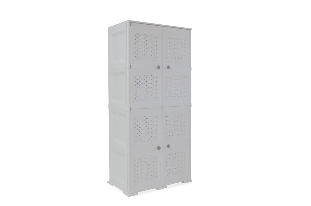 Mueble Organizador Elegance Rattan Da Vinci color Blanco Perla para Habitación.