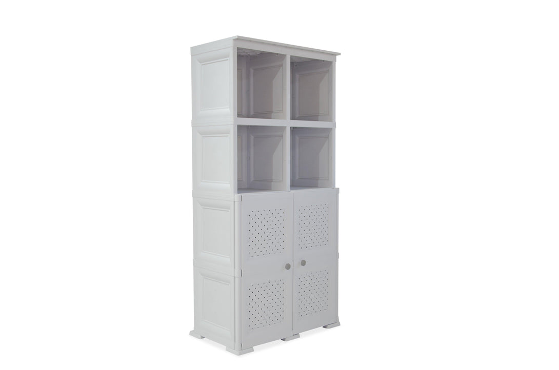 Mueble Organizador Elegance Rattan Monet color Blanco Perla para Habitación.