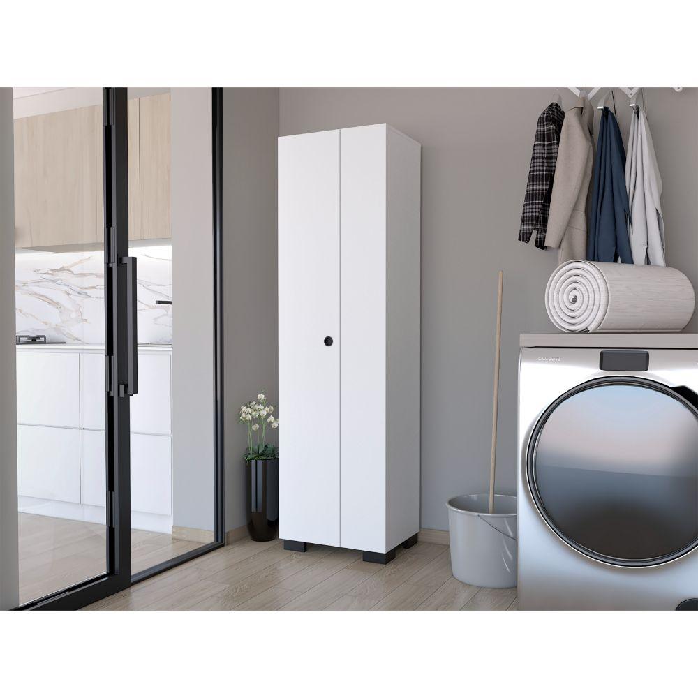 Mueble de Aseo Blake, Blanco, con Gran Espacio Para Almacenar articulos de Aseo y Colgadero de Escobas ZF - VIRTUAL MUEBLES