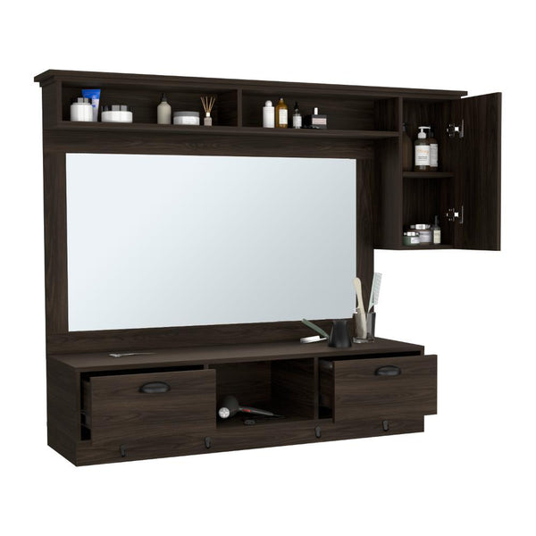 Mueble Tocador o Barberia Walik, Nogal, con dos cajones y espejo