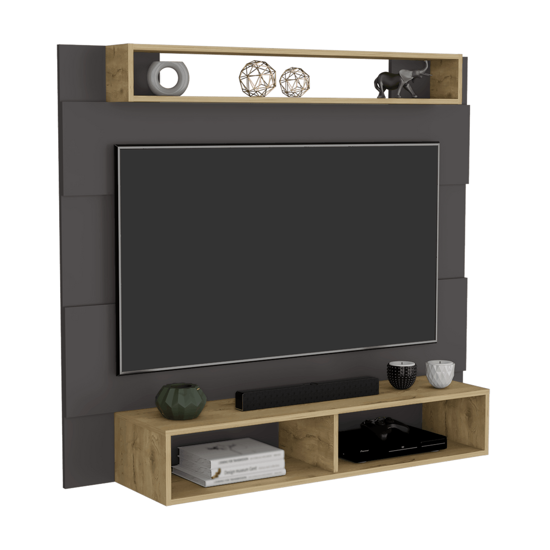 Panel de Tv Chares, Plata Oscuro y Macadamia, con Espacio Para Televisor de Hasta 55 Pulgadas - VIRTUAL MUEBLES