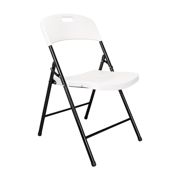 Silla Plegable Dako, Blanco, espaldar y asiento en material plastico y patas metálicas X2