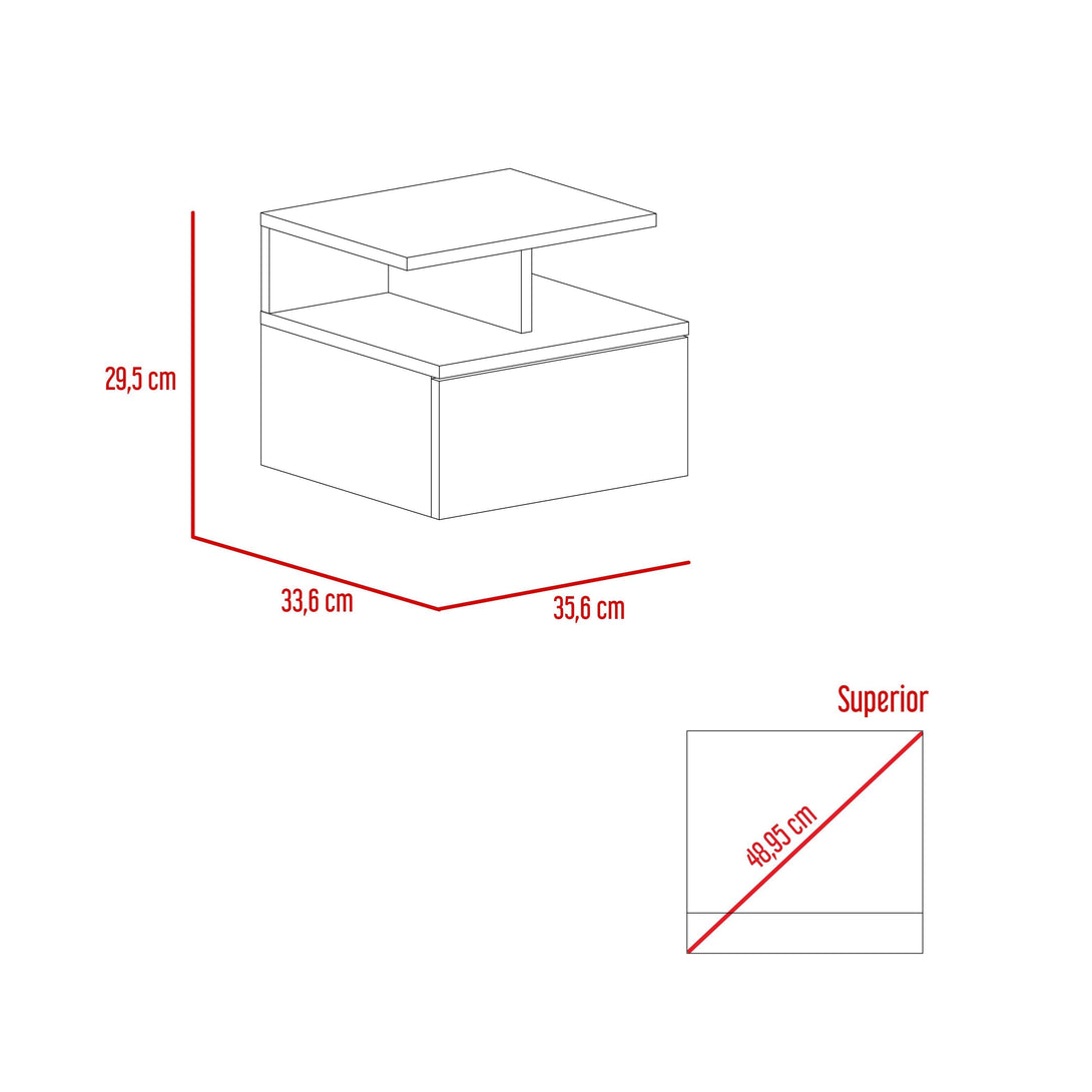 Mesa de Noche Flotante Nube, Blanco, con un Cajón y División de dos Entrepaños ZF X2 - VIRTUAL MUEBLES